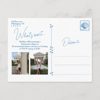 Blauw bloemstuk kust kader afstudeer ansichtkaart briefkaart