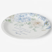 Blauw Bloemstuk met Hortensia Bruiloft Papieren Bordje (Gekanteld)