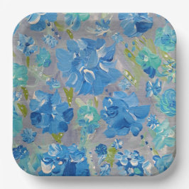 Blauw Bloemstuk Papier, 9" Vierkant Papieren Bord