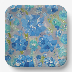 Blauw Bloemstuk Papier, 9" Vierkant Papieren Bord