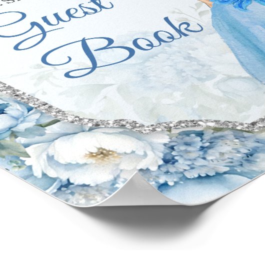 Blauw Bloemstuk Zilveren Kroon Quinceañera Gastboe Poster (Hoek)