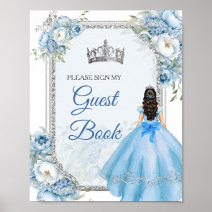 Blauw Bloemstuk Zilveren Kroon Quinceañera Gastboe Poster