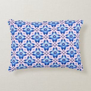 Blauw Bloemtegelpatroon Met Parelaccenten Accent Kussen