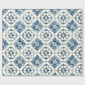 Blauw Bloemtegelspatroon Cadeaupapier (Vlak)