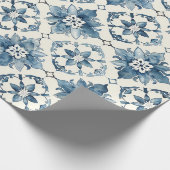 Blauw Bloemtegelspatroon Cadeaupapier (Hoek)