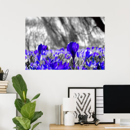 Blauw bloemveld poster