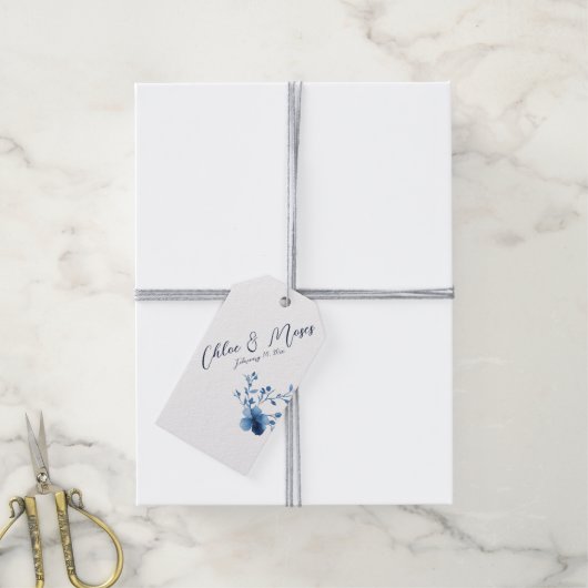 Blauw, Bloesem Bloesem, klein, Cadeaulabel (Met Touw)