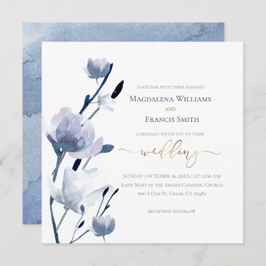 blauw bloesem | bruiloft kaart (Voorkant / Achterkant)