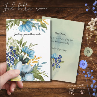 Blauw Bloesem Elegante Aquarel Denken aan jou Feestdagenkaart