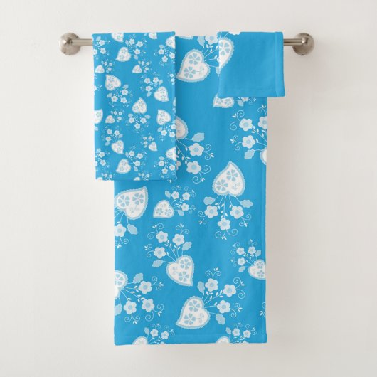 Blauw bloesem hart met bloemen patroon bad handdoek (Insitu)