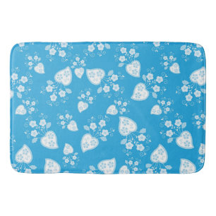 Blauw bloesem hart met bloemen patroon badmat
