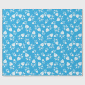Blauw bloesem hart met bloemen patroon cadeaupapier (Vlak)