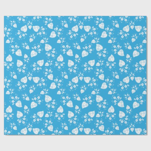 Blauw bloesem hart met bloemen patroon cadeaupapier (Vlak)