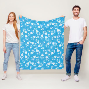 Blauw bloesem hart met bloemen patroon fleece deken