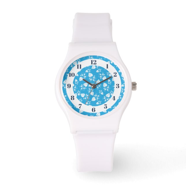 Blauw bloesem hart met bloemen patroon horloge (Voorkant)