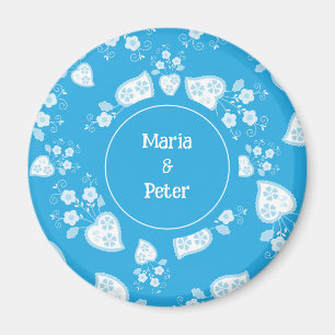 Blauw bloesem hart met bloemen patroon magneet