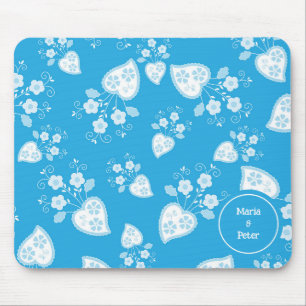 Blauw bloesem hart met bloemen patroon muismat