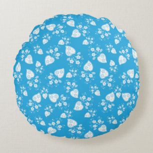 Blauw bloesem hart met bloemen patroon rond kussen