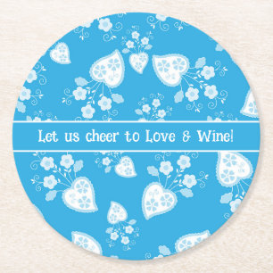 Blauw bloesem hart met bloemen patroon ronde kartonnen onderzetter