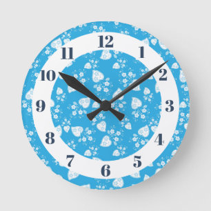 Blauw bloesem hart met bloemen patroon ronde klok