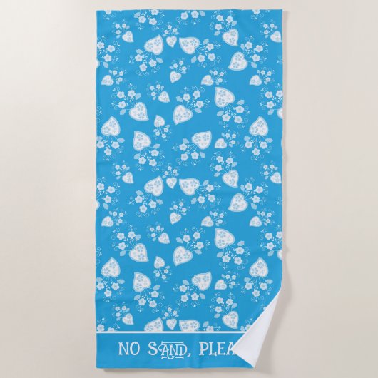Blauw bloesem hart met bloemen patroon strandlaken (Voorkant)