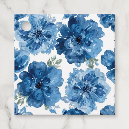 Blauw Bloesem Waterverf Bloem Botanisch Wit Bedankjes Labels (Voorkant)