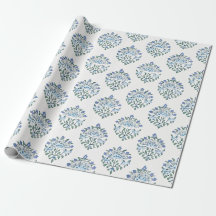 Blauw blokdrukmedaillon op ivoor