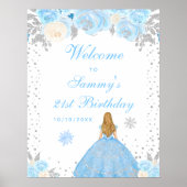 Blauw blond haar meisje verjaardagsfeestje welkom poster (Voorkant)