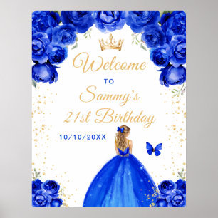 Blauw Blond Haar Prinses Verjaardag Welkom Poster