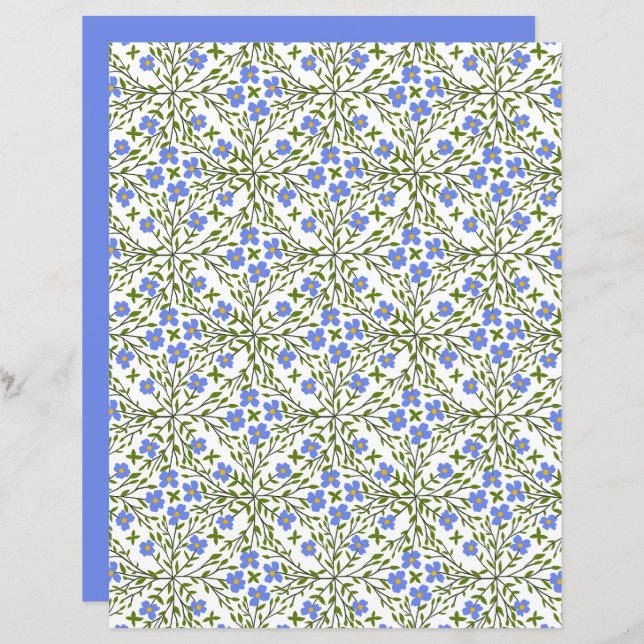 Blauw Blooms Ditsy Bloemen Patroon Papier Blad (Voorkant / Achterkant)