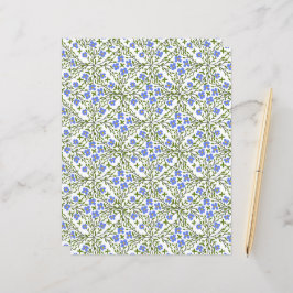 Blauw Blooms Ditsy Floral Pattern Flat Paper Sheet