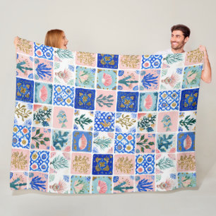 Blauw Blozen Bloemige Oceaan Strand Koraal Fleece Deken