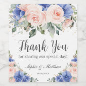 Blauw blozend bloem bruidsfeest bedankje wijn etiket (Enkel label)