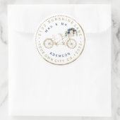 Blauw blozend bloemen fiets cirkelvormig adreslabe ronde sticker (Tas)
