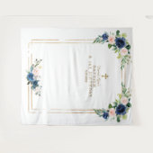 Blauw blozend bloemen foto booth verjaardag doop wandkleed (Voorkant (horizontaal))