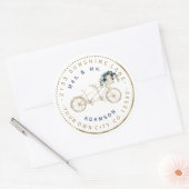 Blauw blozend bloemendecor fietsen Rond adreslabel Ronde Sticker (Envelop)