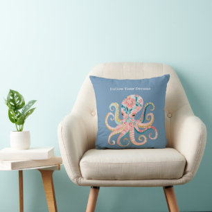 Blauw Blozend Bloemige Oceaan Strand Octopus Kussen