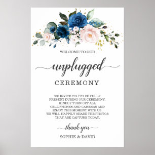Blauw Blozend Bloemstuk Ongekoppelde Trouwceremoni Poster