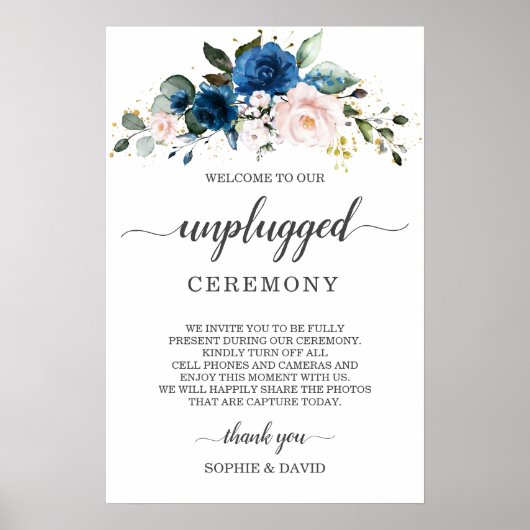 Blauw Blozend Bloemstuk Ongekoppelde Trouwceremoni Poster (Voorkant)