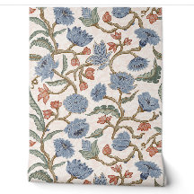 Blauw Blozende Bloemige Bloemen Chinoiserie Chintz