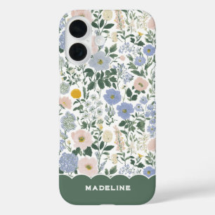 Blauw Blozende Cottagecore Wilde Bloem Naam iPhone 16 Hoesje