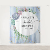 Blauw blozende succulente bruiloftsshower achtergr wandkleed (Voorkant)