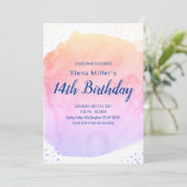 Blauw blozende waterverfstreek gouden glitter uitn kaart (Staand voorkant)