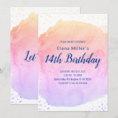 Blauw blozende waterverfstreek gouden glitter uitn kaart (Voorkant / Achterkant)