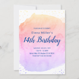 Blauw blozende waterverfstreek gouden glitter uitn kaart