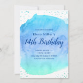 Blauw blozende waterverfstreep gouden glitter kaart (Voorkant)