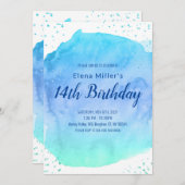 Blauw blozende waterverfstreep gouden glitter kaart (Voorkant / Achterkant)