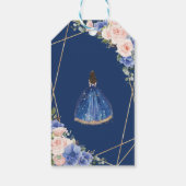Blauw Blush Bloemen Quinceanera Favor Dank u Cadeaulabel (Achterkant)
