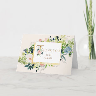 blauw blush bloemenfoto Afstuderen dank u Kaart