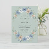 Blauw Blush Bloemenslingers Bruiloft Kaart (Staand voorkant)